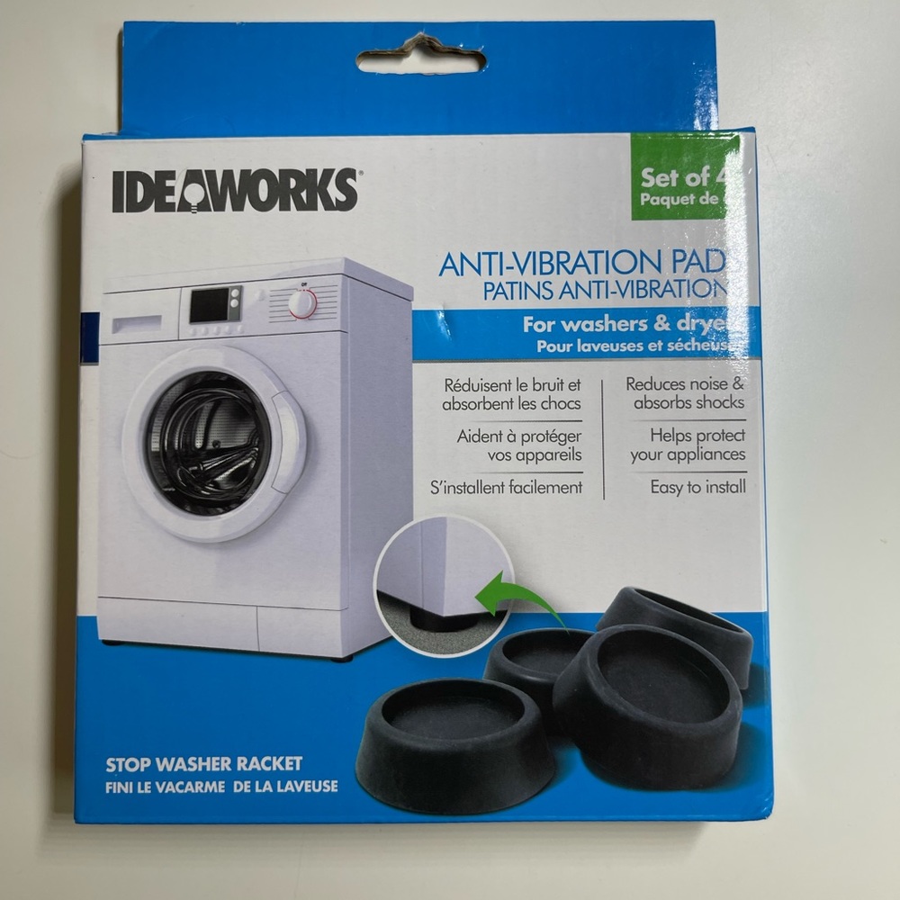 Ideaworks Washing Machine Anti-Vibration Pads, 1-pack, Black, 4 Count New In Box
